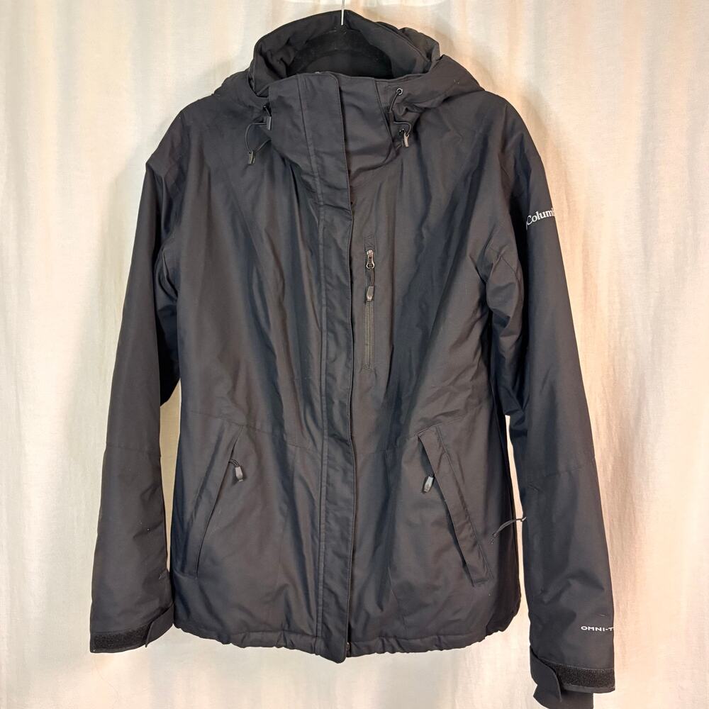 Columbia Omni-Tech Jacket Womens L Black Waterproof Hooded Coat